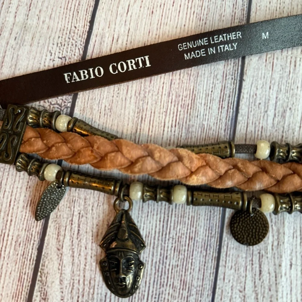 FABIO CORTI Vintage Leather Chain Statement Belt Medium